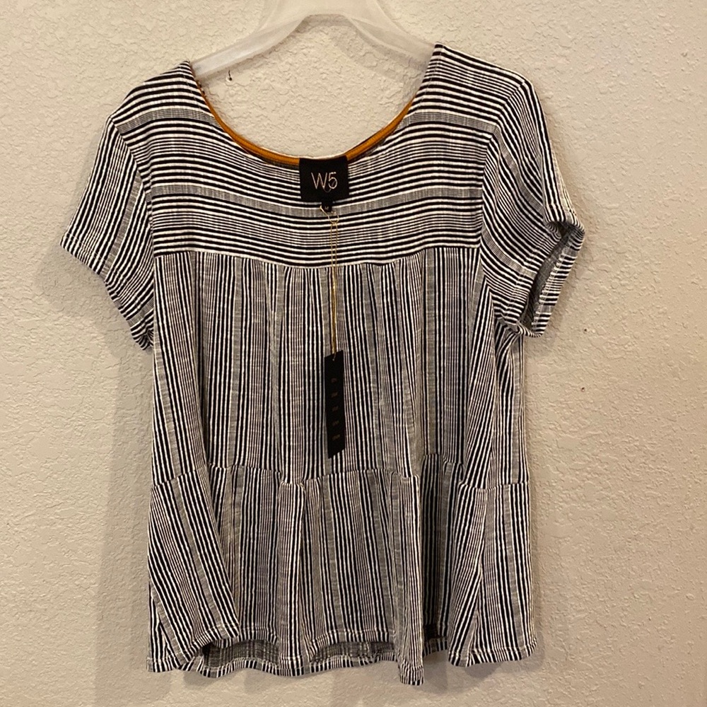 Black and White Striped Flowy Shirt